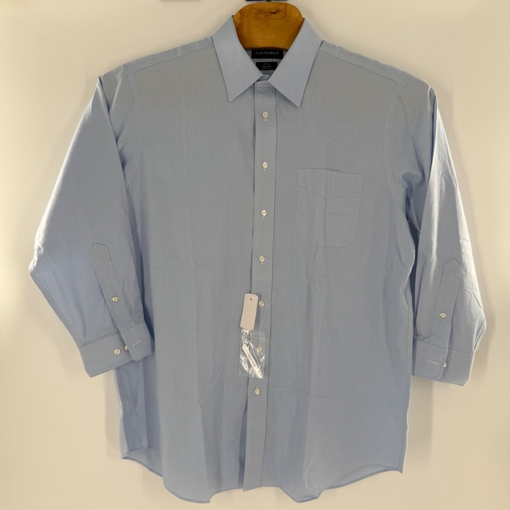 Paul Fredrick Mens Classic Fit Blue Dress Shirt 17 x 32 Point Collar NWT